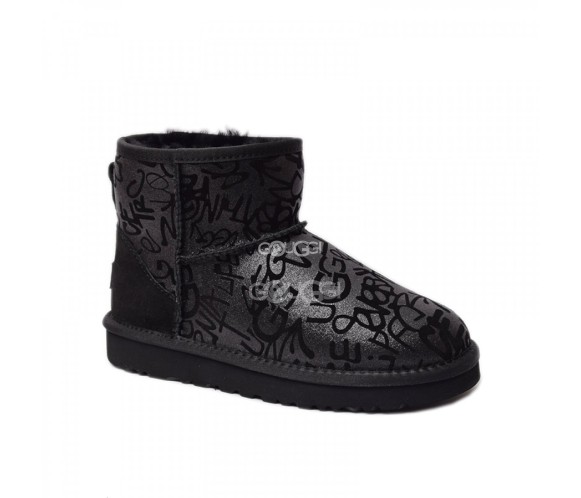 Женские мини угги Mini Sparkle Graffiti Black