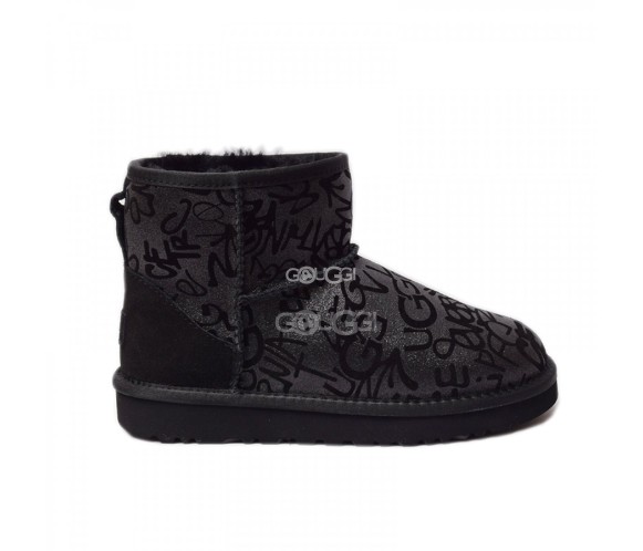 Женские мини угги Mini Sparkle Graffiti Black