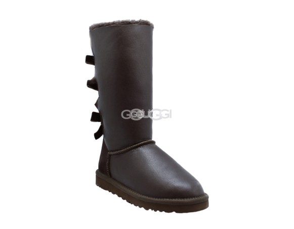 Женские высокие угги с бантиками Bailey Bow Tall Metallic Chocolate