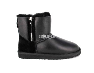 Mini Double Zip Metallic Black
