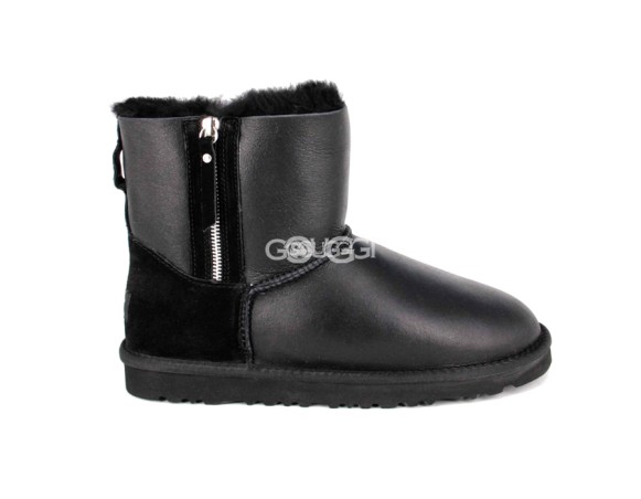 Женские мини угги на молнии Mini Double Zip Metallic Black