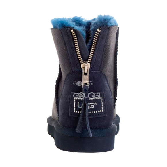 Женские мини угги на молнии UGG MINI ZIP Metalic Navy